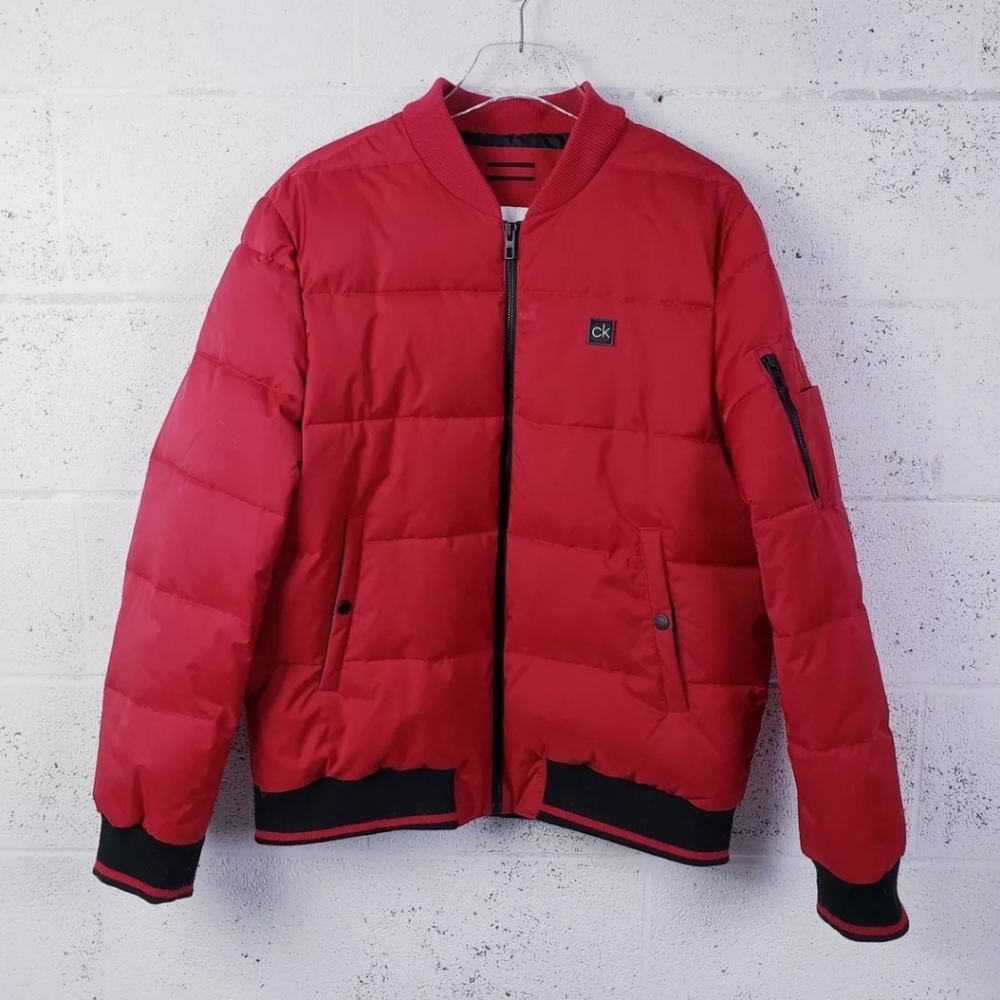 Men's Varsity Puffer Calvin Klein Red and Black Puffer Jacket Large